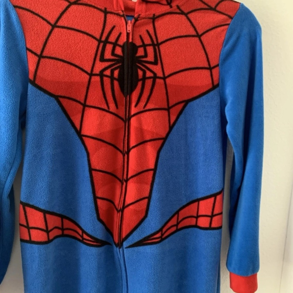Marvel Spider-Man Superhero Kids Hooded Union Suit Fleece Costume Pajamas 10/12 - Picture 13 of 16